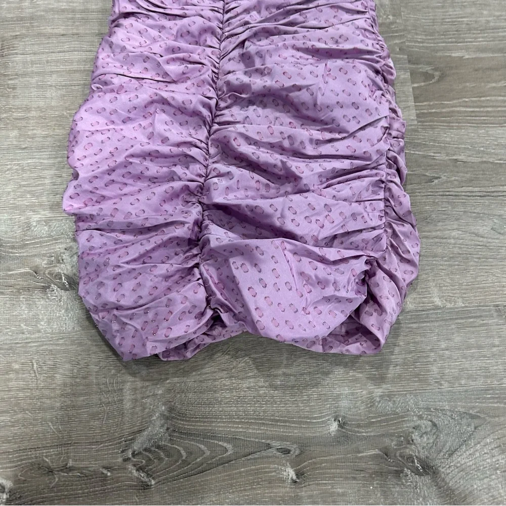 HUTCH x Anthropologie Wren Mini Dress Lilac Ruched Off the Shoulder Dress - Picture 6 of 12